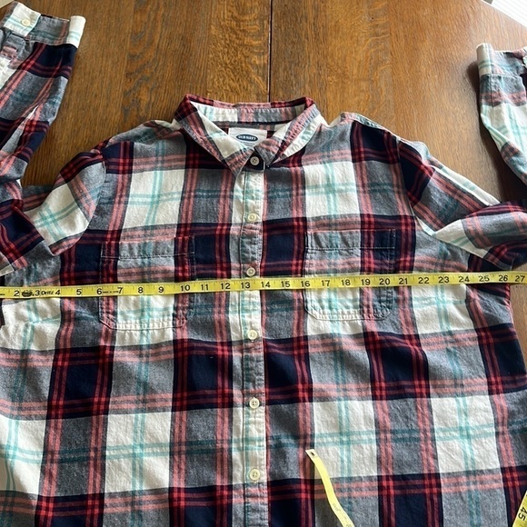 Old Navy size XXL flannel button down white red blue plaid long sleeves - Picture 9 of 15